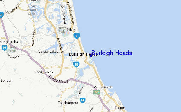 mapa de ubicación de Burleigh Heads