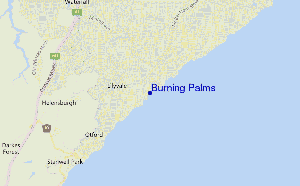 mapa de ubicación de Burning Palms