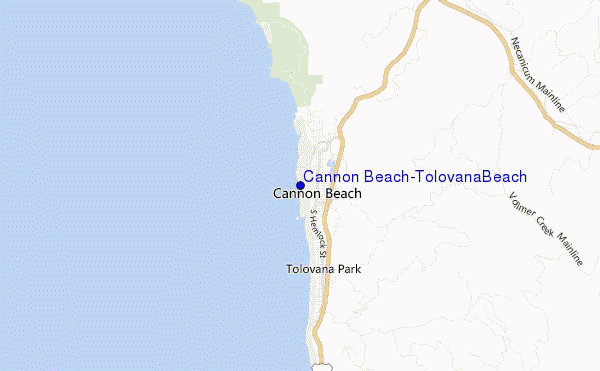 mapa de ubicación de Cannon Beach/Tolovana Beach