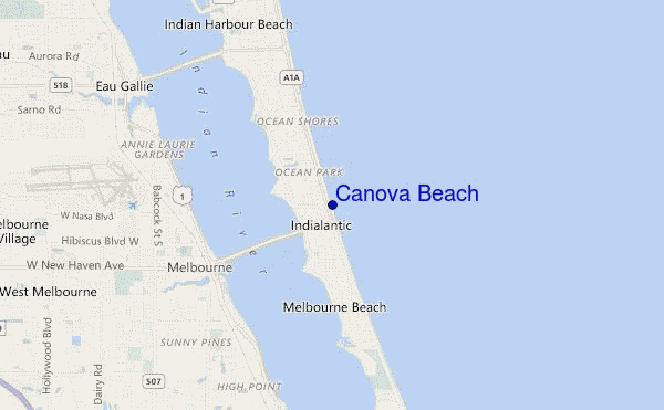 mapa de ubicación de Canova Beach