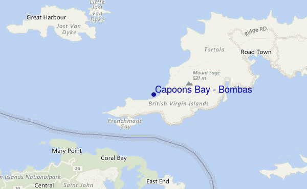 mapa de ubicación de Capoons Bay - Bombas