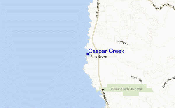 mapa de ubicación de Caspar Creek