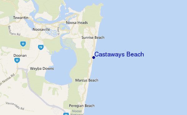 mapa de ubicación de Castaways Beach