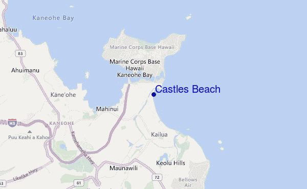 mapa de ubicación de Castles Beach