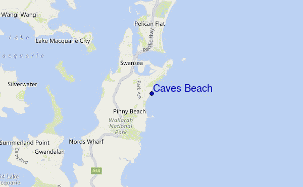 mapa de ubicación de Caves Beach