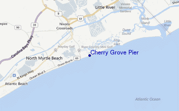 mapa de ubicación de Cherry Grove Pier