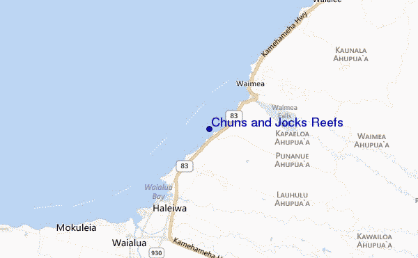 mapa de ubicación de Chuns and Jocks Reefs