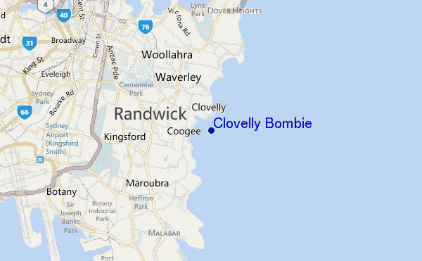 mapa de ubicación de Clovelly Bombie