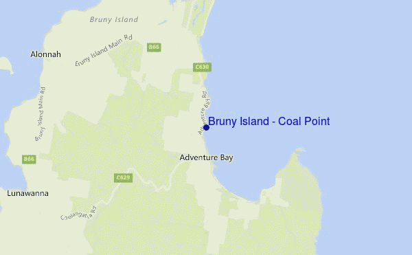 mapa de ubicación de Bruny Island - Coal Point