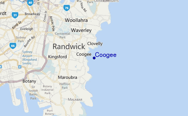 mapa de ubicación de Coogee