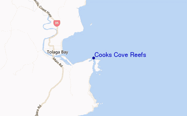 mapa de ubicación de Cooks Cove Reefs