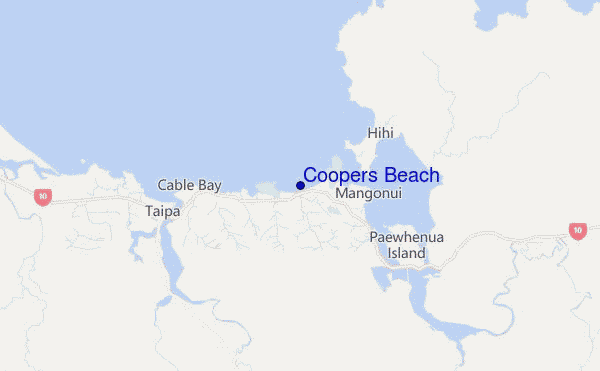 mapa de ubicación de Coopers Beach