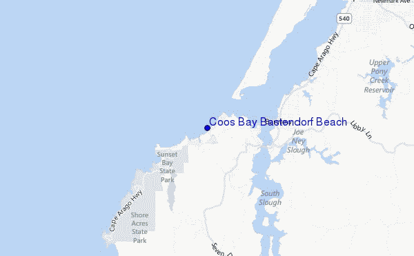 mapa de ubicación de Coos Bay Bastendorf Beach