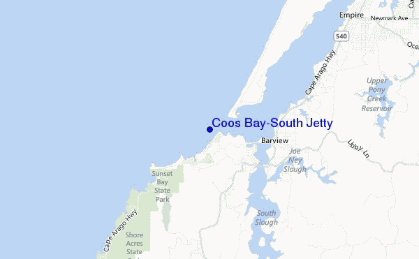 mapa de ubicación de Coos Bay-South Jetty