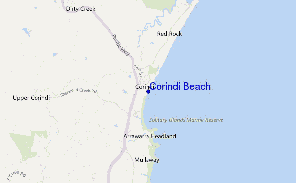 mapa de ubicación de Corindi Beach