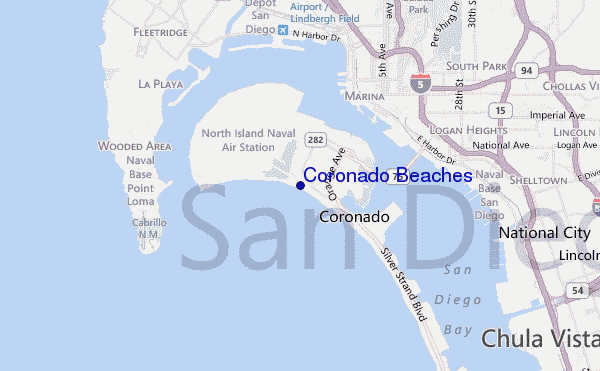 mapa de ubicación de Coronado Beaches
