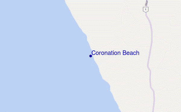 mapa de ubicación de Coronation Beach