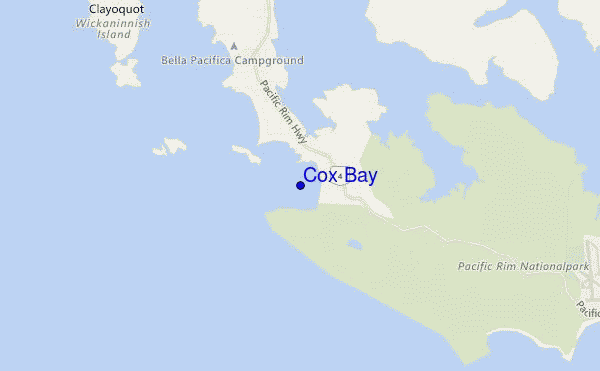 mapa de ubicación de Cox Bay