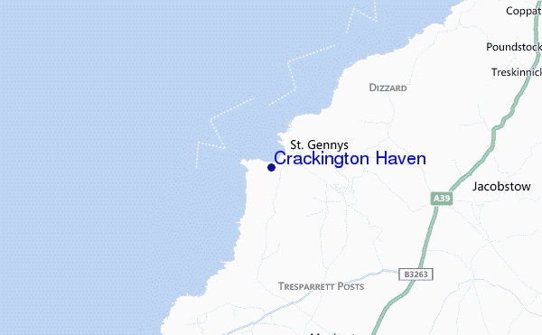 mapa de ubicación de Crackington Haven