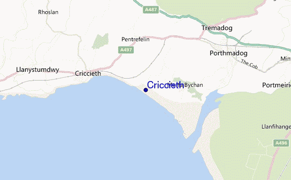 mapa de ubicación de Criccieth