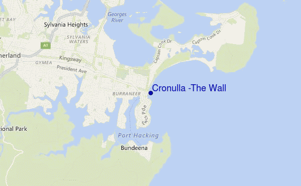 mapa de ubicación de Cronulla -The Wall