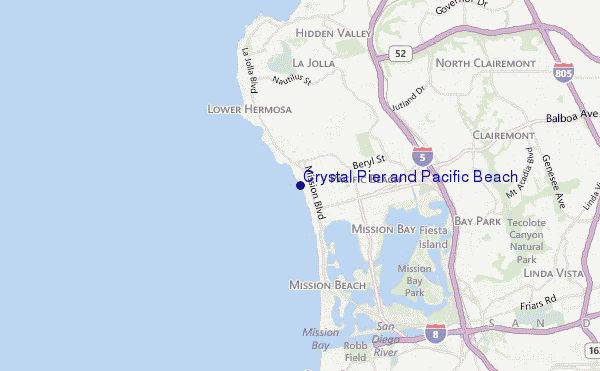 mapa de ubicación de Crystal Pier and Pacific Beach