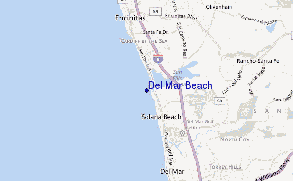 mapa de ubicación de Del Mar Beach