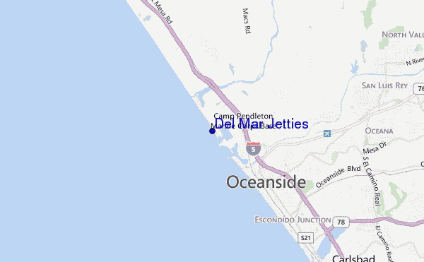 mapa de ubicación de Del Mar Jetties