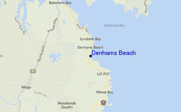 mapa de ubicación de Denhams Beach