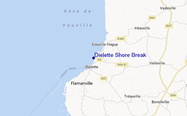 mapa de ubicación de Dielette Shore Break
