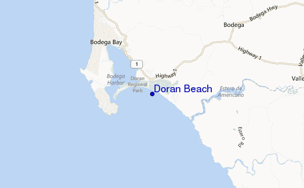 mapa de ubicación de Doran Beach
