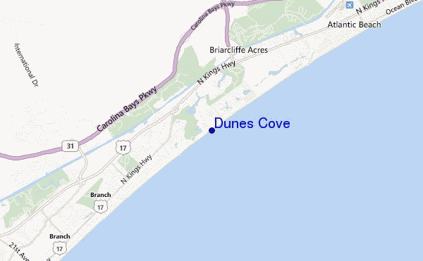 mapa de ubicación de Dunes Cove