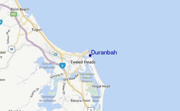 mapa de ubicación de Duranbah