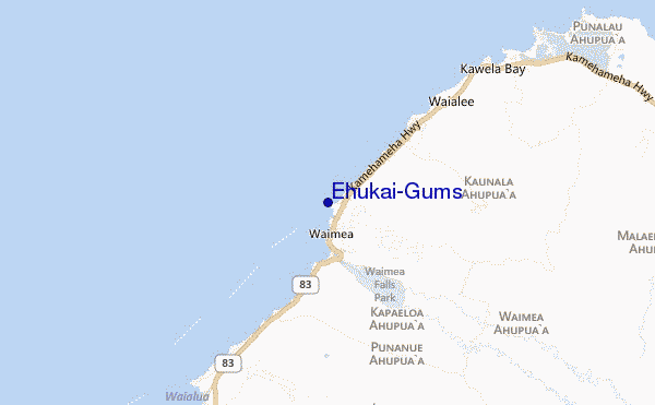 mapa de ubicación de Ehukai/Gums