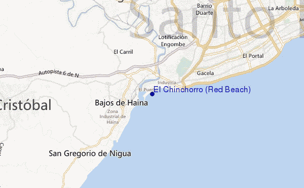 mapa de ubicación de El Chinchorro (Red Beach)