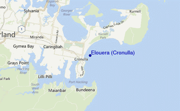 mapa de ubicación de Elouera (Cronulla)