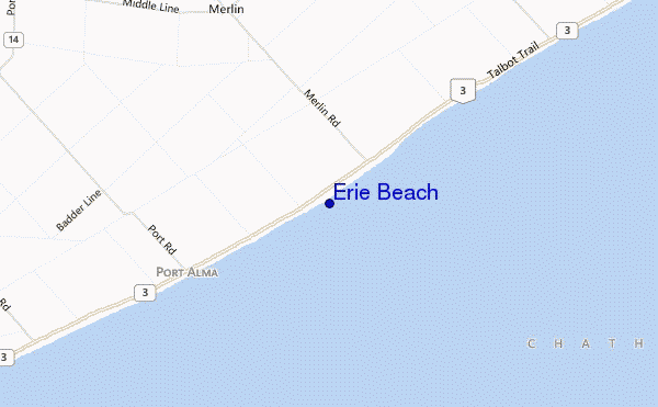 mapa de ubicación de Erie Beach