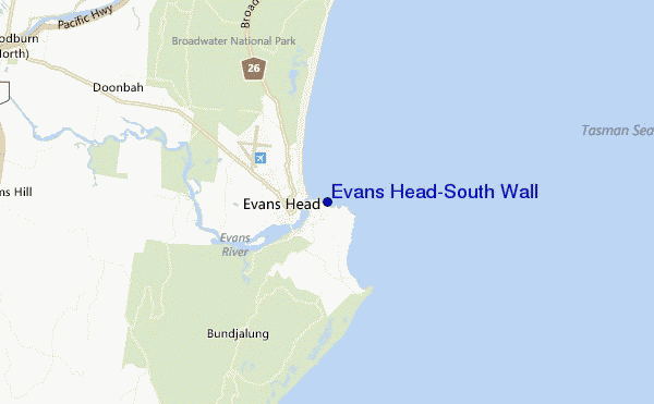 mapa de ubicación de Evans Head-South Wall