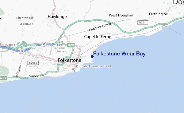 mapa de ubicación de Folkestone Wear Bay