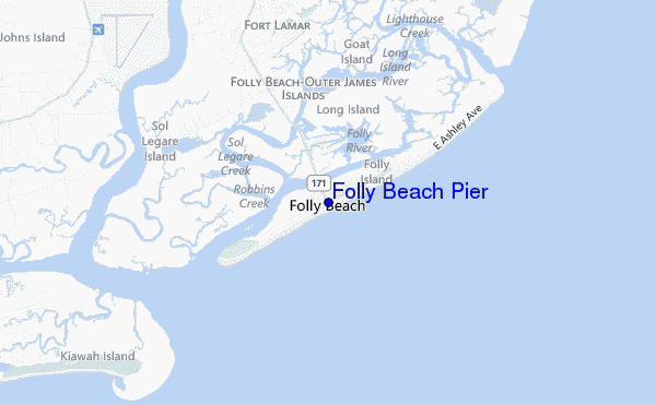 mapa de ubicación de Folly Beach Pier