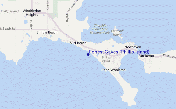 mapa de ubicación de Forrest Caves (Phillip Island)