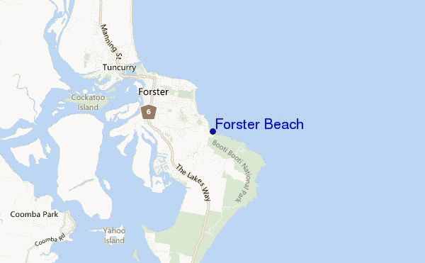 mapa de ubicación de Forster Beach
