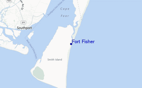 mapa de ubicación de Fort Fisher