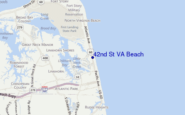 mapa de ubicación de 42nd St VA Beach