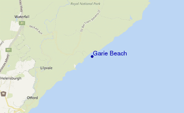 mapa de ubicación de Garie Beach