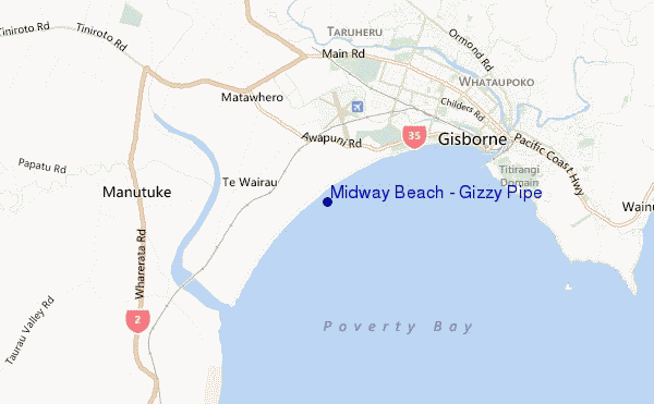 mapa de ubicación de Midway Beach - Gizzy Pipe