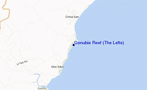 mapa de ubicación de Gonubie Reef (The Lefts)