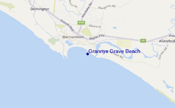 mapa de ubicación de Grannys Grave Beach