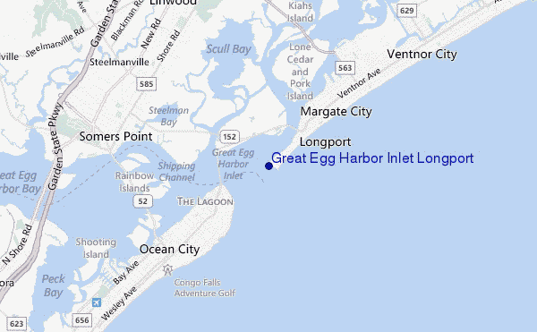 mapa de ubicación de Great Egg Harbor Inlet Longport