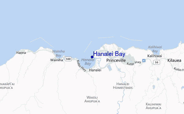 mapa de ubicación de Hanalei Bay